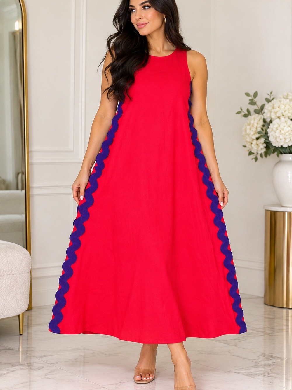 Women's Summer Boho Sleeveless RIC Rac Dress